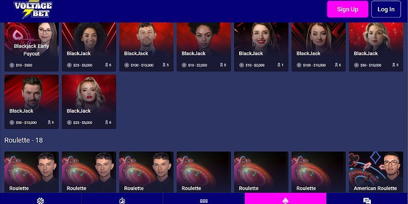 VoltageBet casino screenshot